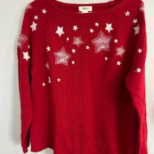 Style & Company Red Sweater with silver and white stars - size Large